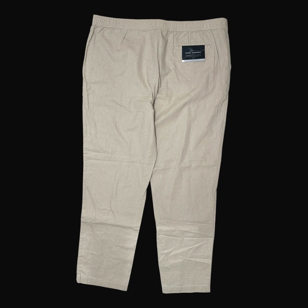 Marc Anthony Luxury Mens XL Linen Blend Pants Beige Elastic Waist Trousers New